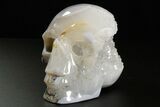 Realistic Polished Banded Agate Skull with Quartz Crystal Pocket #378651-1